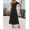 ZESICA Women’s Summer Short Sleeve Maxi Dress 2026 Casual Crewneck Pleated A Line Flowy Long Dresses with Pockets(Black)