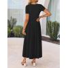 ZESICA Women’s Summer Short Sleeve Maxi Dress 2026 Casual Crewneck Pleated A Line Flowy Long Dresses with Pockets(Black)