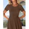 ZESICA Women’s Summer Short Sleeve Maxi Dress 2026 Casual Crewneck Pleated A Line Flowy Long Dresses with Pockets(Coffee)