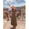 ZESICA Women’s Summer Short Sleeve Maxi Dress 2026 Casual Crewneck Pleated A Line Flowy Long Dresses with Pockets(Coffee)