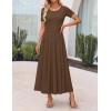 ZESICA Women’s Summer Short Sleeve Maxi Dress 2026 Casual Crewneck Pleated A Line Flowy Long Dresses with Pockets(Coffee)