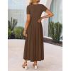 ZESICA Women’s Summer Short Sleeve Maxi Dress 2026 Casual Crewneck Pleated A Line Flowy Long Dresses with Pockets(Coffee)