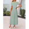 ZESICA Women’s Summer Short Sleeve Maxi Dress 2026 Casual Crewneck Pleated A Line Flowy Long Dresses with Pockets(Green)