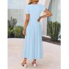 ZESICA Women’s Summer Short Sleeve Maxi Dress 2026 Casual Crewneck Pleated A Line Flowy Long Dresses with Pockets(Light Blue)