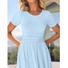 ZESICA Women’s Summer Short Sleeve Maxi Dress 2026 Casual Crewneck Pleated A Line Flowy Long Dresses with Pockets(Light Blue)