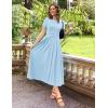 ZESICA Women’s Summer Short Sleeve Maxi Dress 2026 Casual Crewneck Pleated A Line Flowy Long Dresses with Pockets(Light Blue)