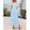 ZESICA Women’s Summer Short Sleeve Maxi Dress 2026 Casual Crewneck Pleated A Line Flowy Long Dresses with Pockets(Light Blue)