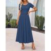 ZESICA Women’s Summer Short Sleeve Maxi Dress 2026 Casual Crewneck Pleated A Line Flowy Long Dresses with Pockets(Navy)