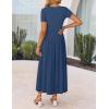 ZESICA Women’s Summer Short Sleeve Maxi Dress 2026 Casual Crewneck Pleated A Line Flowy Long Dresses with Pockets(Navy)