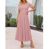 ZESICA Women’s Summer Short Sleeve Maxi Dress 2026 Casual Crewneck Pleated A Line Flowy Long Dresses with Pockets(Pink)