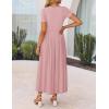 ZESICA Women’s Summer Short Sleeve Maxi Dress 2026 Casual Crewneck Pleated A Line Flowy Long Dresses with Pockets(Pink)