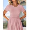 ZESICA Women’s Summer Short Sleeve Maxi Dress 2026 Casual Crewneck Pleated A Line Flowy Long Dresses with Pockets(Pink)