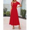 ZESICA Women’s Summer Short Sleeve Maxi Dress 2026 Casual Crewneck Pleated A Line Flowy Long Dresses with Pockets(Red)