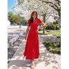 ZESICA Women’s Summer Short Sleeve Maxi Dress 2026 Casual Crewneck Pleated A Line Flowy Long Dresses with Pockets(Red)