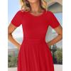 ZESICA Women’s Summer Short Sleeve Maxi Dress 2026 Casual Crewneck Pleated A Line Flowy Long Dresses with Pockets(Red)