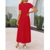 ZESICA Women’s Summer Short Sleeve Maxi Dress 2026 Casual Crewneck Pleated A Line Flowy Long Dresses with Pockets(Red)