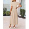 ZESICA Women’s Summer Short Sleeve Maxi Dress 2026 Casual Crewneck Pleated A Line Flowy Long Dresses with Pockets(Sandy)