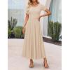 ZESICA Women’s Summer Short Sleeve Maxi Dress 2026 Casual Crewneck Pleated A Line Flowy Long Dresses with Pockets(Sandy)