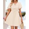 ZESICA Women’s Summer Short Sleeve Tie Front Mini Dress Cute Babydoll Ruffle Pleated A Line Tunic Dresses(Apricot)