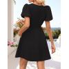 ZESICA Women’s Summer Short Sleeve Tie Front Mini Dress Cute Babydoll Ruffle Pleated A Line Tunic Dresses(Black)