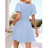 ZESICA Women’s Summer Short Sleeve Tie Front Mini Dress Cute Babydoll Ruffle Pleated A Line Tunic Dresses(Blue)