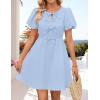 ZESICA Women’s Summer Short Sleeve Tie Front Mini Dress Cute Babydoll Ruffle Pleated A Line Tunic Dresses(Blue)