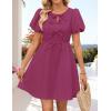 ZESICA Women’s Summer Short Sleeve Tie Front Mini Dress Cute Babydoll Ruffle Pleated A Line Tunic Dresses(Eggplant)