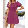 ZESICA Women’s Summer Short Sleeve Tie Front Mini Dress Cute Babydoll Ruffle Pleated A Line Tunic Dresses(Eggplant)