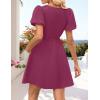 ZESICA Women’s Summer Short Sleeve Tie Front Mini Dress Cute Babydoll Ruffle Pleated A Line Tunic Dresses(Eggplant)