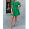 ZESICA Women’s Summer Short Sleeve Tie Front Mini Dress Cute Babydoll Ruffle Pleated A Line Tunic Dresses(Green)