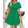 ZESICA Women’s Summer Short Sleeve Tie Front Mini Dress Cute Babydoll Ruffle Pleated A Line Tunic Dresses(Green)