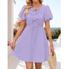 ZESICA Women’s Summer Short Sleeve Tie Front Mini Dress Cute Babydoll Ruffle Pleated A Line Tunic Dresses(Lightpurple)