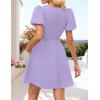 ZESICA Women’s Summer Short Sleeve Tie Front Mini Dress Cute Babydoll Ruffle Pleated A Line Tunic Dresses(Lightpurple)