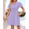 ZESICA Women’s Summer Short Sleeve Tie Front Mini Dress Cute Babydoll Ruffle Pleated A Line Tunic Dresses(Lightpurple)
