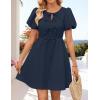 ZESICA Women’s Summer Short Sleeve Tie Front Mini Dress Cute Babydoll Ruffle Pleated A Line Tunic Dresses(Navy)