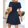 ZESICA Women’s Summer Short Sleeve Tie Front Mini Dress Cute Babydoll Ruffle Pleated A Line Tunic Dresses(Navy)