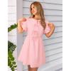 ZESICA Women’s Summer Short Sleeve Tie Front Mini Dress Cute Babydoll Ruffle Pleated A Line Tunic Dresses(Pink)