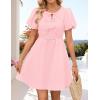 ZESICA Women’s Summer Short Sleeve Tie Front Mini Dress Cute Babydoll Ruffle Pleated A Line Tunic Dresses(Pink)