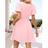 ZESICA Women’s Summer Short Sleeve Tie Front Mini Dress Cute Babydoll Ruffle Pleated A Line Tunic Dresses(Pink)