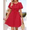 ZESICA Women’s Summer Short Sleeve Tie Front Mini Dress Cute Babydoll Ruffle Pleated A Line Tunic Dresses(Red)