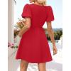 ZESICA Women’s Summer Short Sleeve Tie Front Mini Dress Cute Babydoll Ruffle Pleated A Line Tunic Dresses(Red)