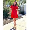 ZESICA Women’s Summer Short Sleeve Tie Front Mini Dress Cute Babydoll Ruffle Pleated A Line Tunic Dresses(Red)