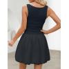 ZESICA Womens Summer Sleeveless Bubble Mini Dress 2026 Boat Neck Ruched A Line Short Cocktail Party Dresses(Navy)