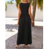 ZESICA Women’s Summer Sleeveless Maxi Dress 2026 Casual Crewneck Pleated Flowy Long Dress with Pockets(Black)