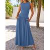 ZESICA Women’s Summer Sleeveless Maxi Dress 2026 Casual Crewneck Pleated Flowy Long Dress with Pockets(Dustyblue)