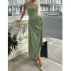 ZESICA Women’s Summer Sleeveless Maxi Dress 2026 Casual Crewneck Pleated Flowy Long Dress with Pockets(Green)