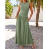 ZESICA Women’s Summer Sleeveless Maxi Dress 2026 Casual Crewneck Pleated Flowy Long Dress with Pockets(Green)