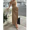 ZESICA Women’s Summer Sleeveless Maxi Dress 2026 Casual Crewneck Pleated Flowy Long Dress with Pockets(Khaki)