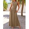 ZESICA Women’s Summer Sleeveless Maxi Dress 2026 Casual Crewneck Pleated Flowy Long Dress with Pockets(Khaki)