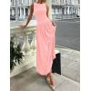ZESICA Women’s Summer Sleeveless Maxi Dress 2026 Casual Crewneck Pleated Flowy Long Dress with Pockets(Pink)